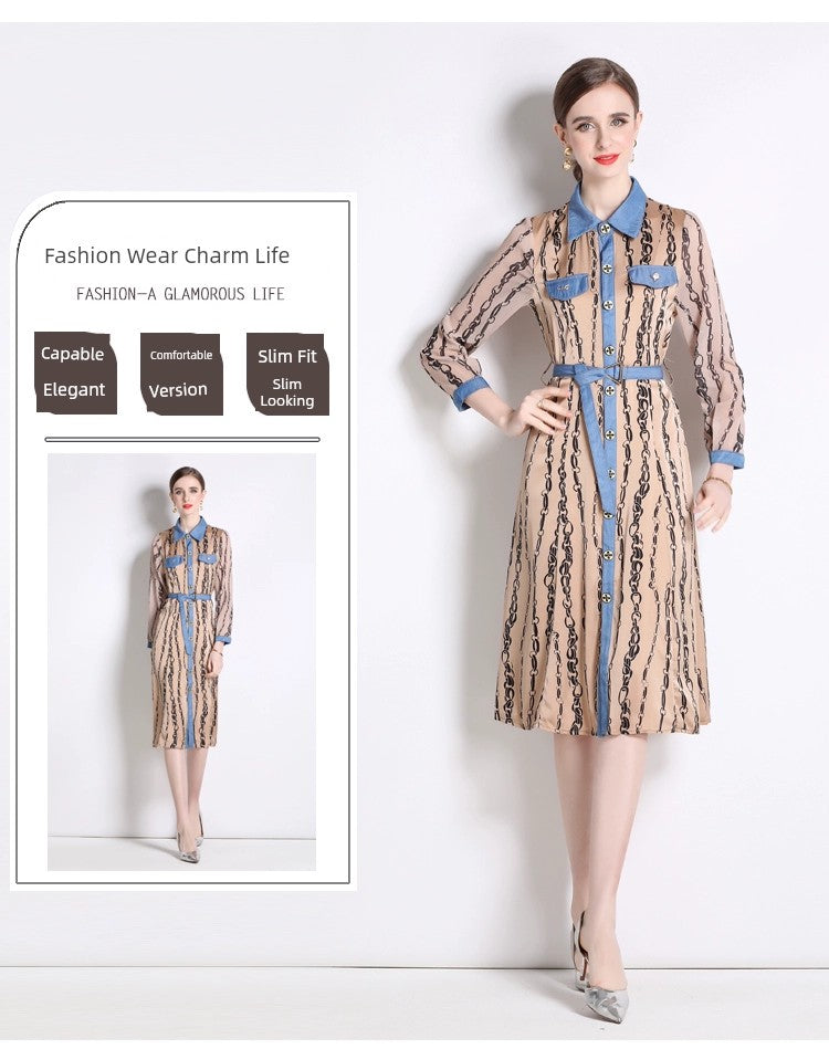 Spring Women's Cross-Border Trade Textured Slim-Fit Single-Breasted Mid-Length Shirt Dress