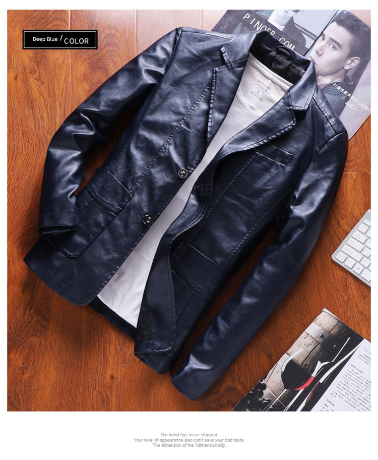 Spring Thin Casual Middle-Aged Suit Collar Leather Jacket