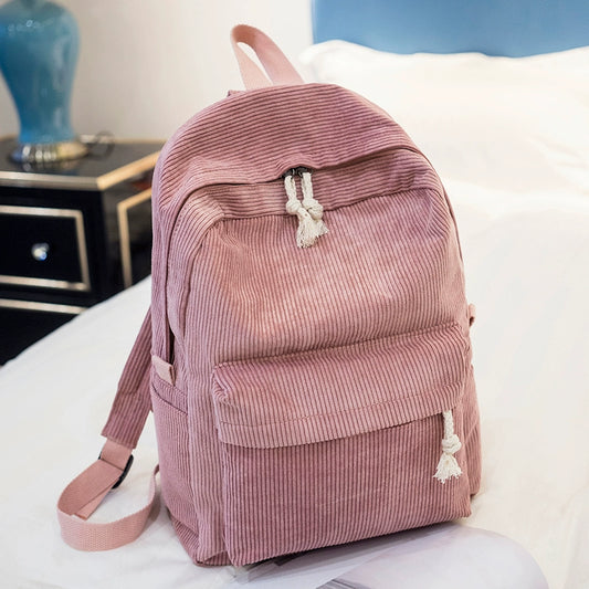 Schoolbag Female K-style Harajuku Ulzzang Easiest for Match High School Student Stylish Corduroy Preppy Style Backpack Female Backpack