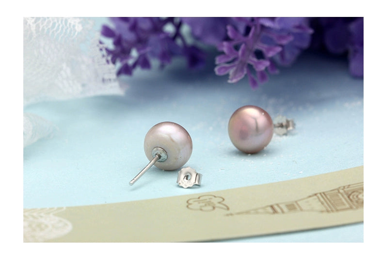 Stud Earrings Minimalist Women's Small 925 Sterling Silver Freshwater Pearl