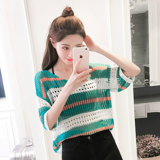 Spring Summer Slimming Hollow-out Ripped Top Sweater