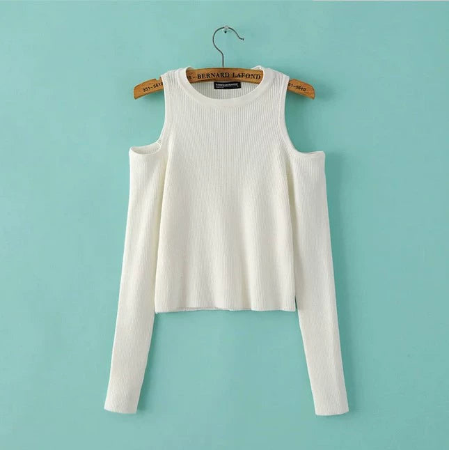 Special-Interest Design Black Slim-Fit High-Waist Off-Shoulder Knitted Sweater for Women