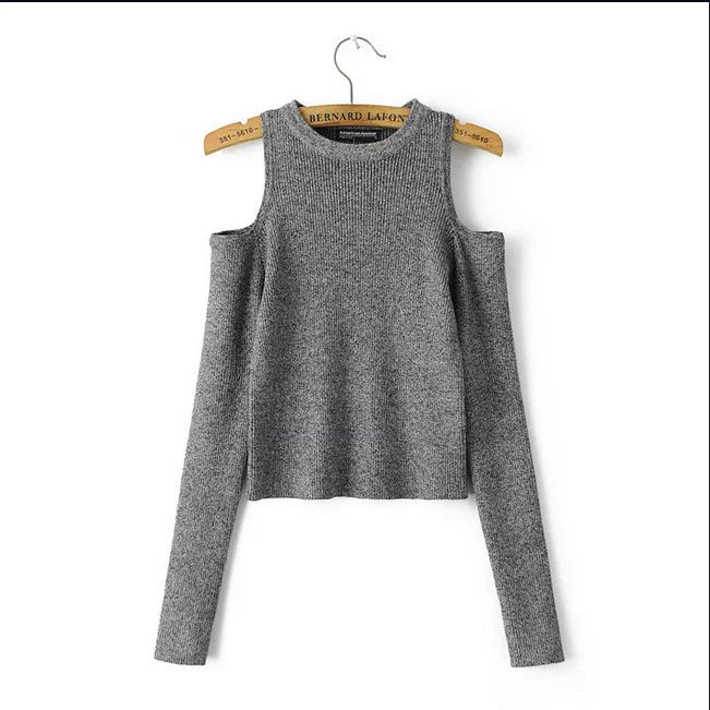 Special-Interest Design Black Slim-Fit High-Waist Off-Shoulder Knitted Sweater for Women