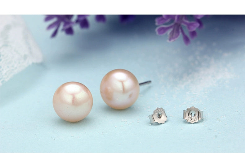 Stud Earrings Minimalist Women's Small 925 Sterling Silver Freshwater Pearl