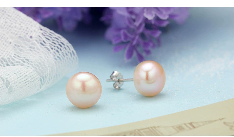 Stud Earrings Minimalist Women's Small 925 Sterling Silver Freshwater Pearl