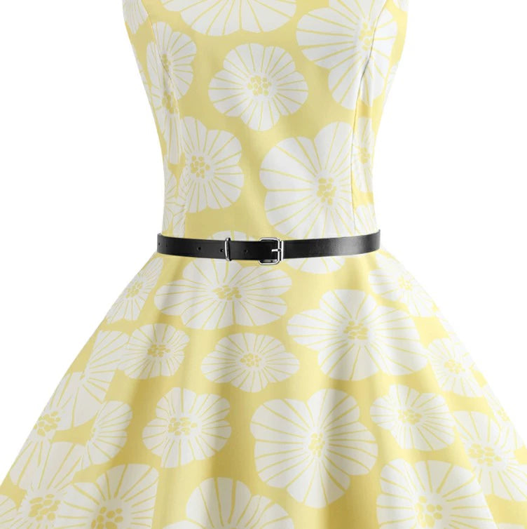 S50 Vintage Hepburn Style Belted Dress