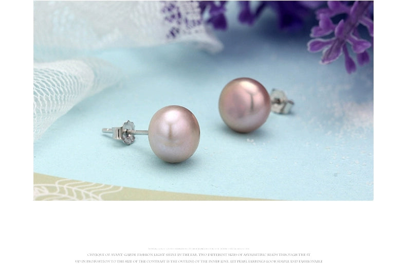 Stud Earrings Minimalist Women's Small 925 Sterling Silver Freshwater Pearl