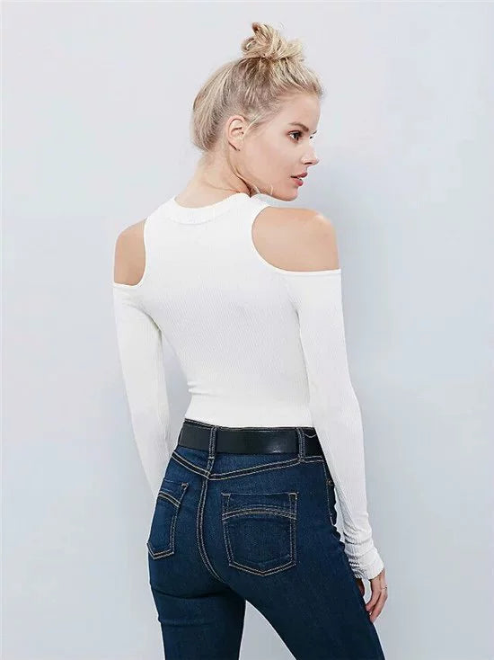 Special-Interest Design Black Slim-Fit High-Waist Off-Shoulder Knitted Sweater for Women