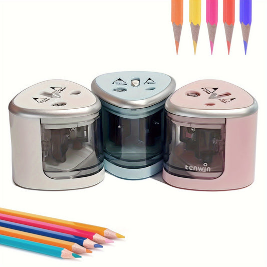 Powerful Dual-hole Semi-automatic Electric Pencil Sharpener - Thick And Thin For Students, Two-hole Pen Turner