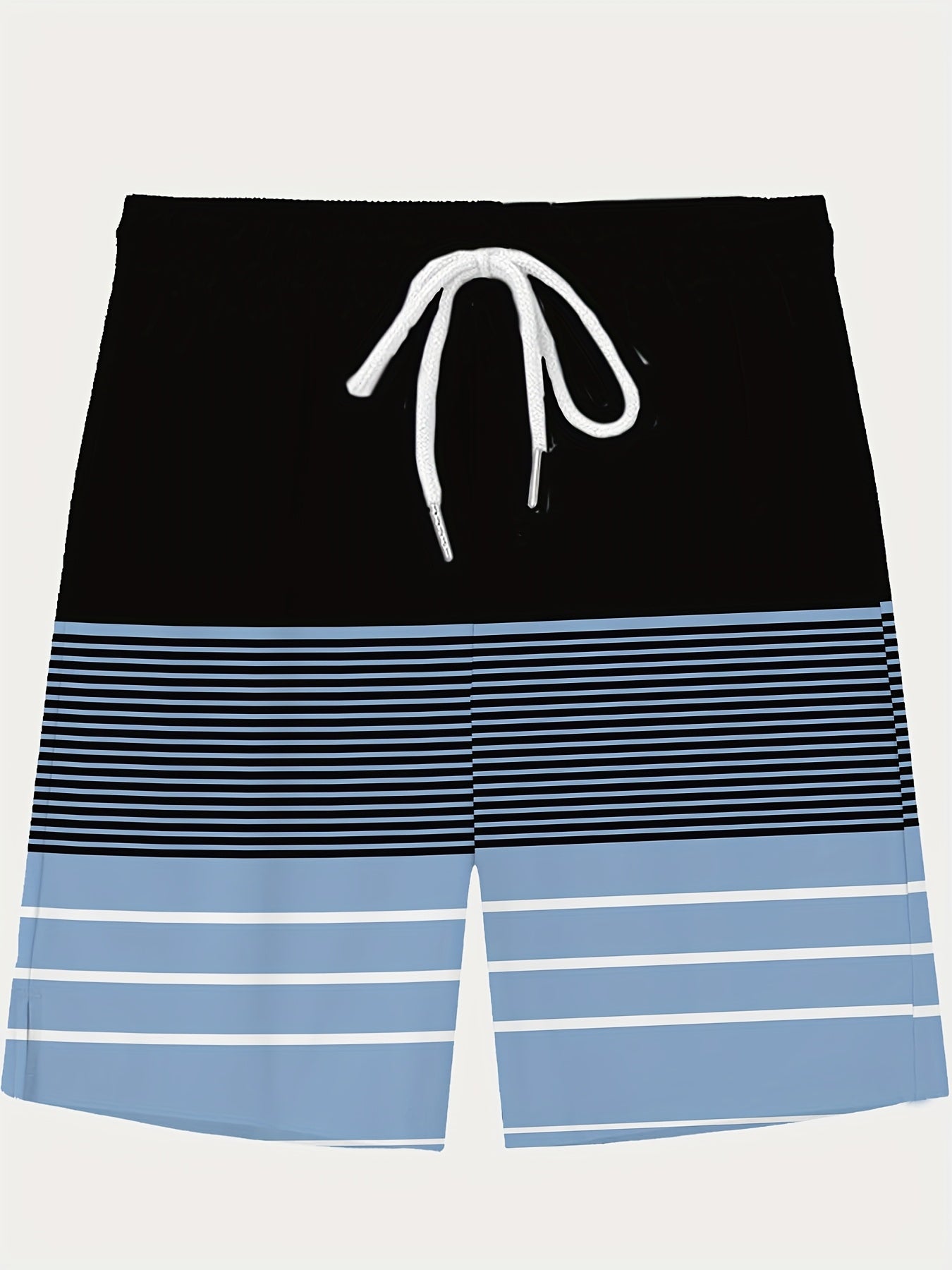 Men's Striped Casual Beach Shorts, 100% Polyester, with Drawstring, Printed Swim Trunks