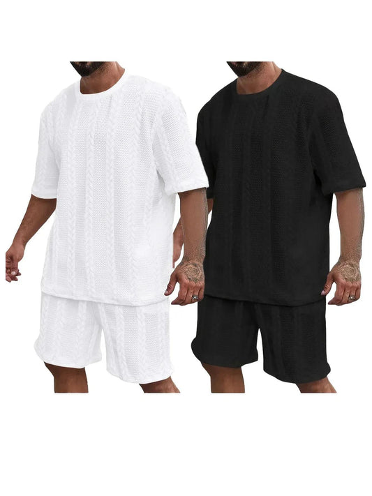 4pcs Set Of Men's Lightweight Summer Beachwear Summer New Casual Short Sleeve Button Shirt And Elastic Waist Shorts - Breathable Fabric, Ideal Resort Wear